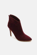 Beast Fashion Suede Stiletto Ankle Booties with Back Zippers - Hovatok