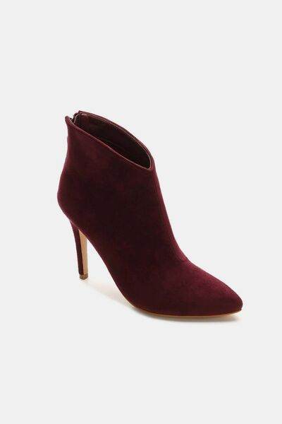 Beast Fashion Suede Stiletto Ankle Booties with Back Zippers - Hovatok