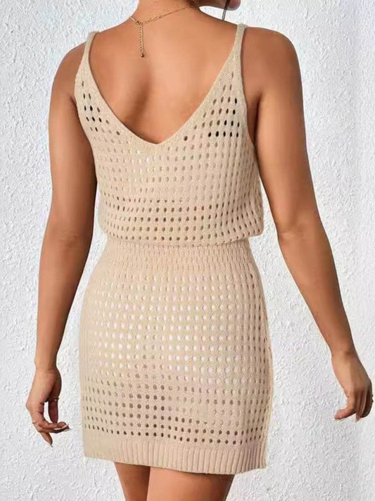 Openwork V-Neck Sleeveless Cover Up Dress - Hovatok
