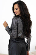 Sequin Surplice Long Sleeve Bodysuit - Hovatok