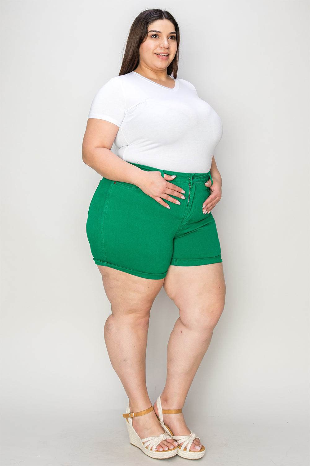 Judy Blue Full Size Tummy Control Garment Dyed Denim Shorts - Hovatok