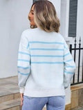 Angel Wings Striped Round Neck Long Sleeve Sweater - Hovatok