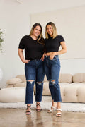 RFM Crop Dylan Full Size Tummy Control Distressed High Waist Raw Hem Jeans - Hovatok