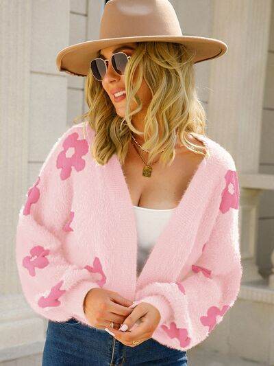 Angel Wings Flower Open Front Long Sleeve Cardigan - Hovatok