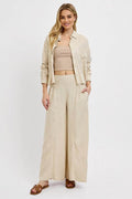 RISEN Shirring Detail Wide Leg Pants - Hovatok