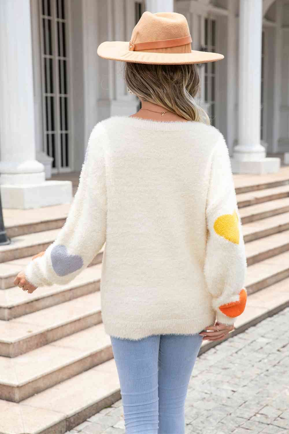Angel Wings Heart Pattern Round Neck Long Sleeve Sweater - Hovatok