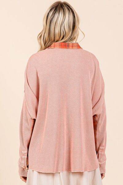 Mittoshop Mineral Washed Plaid Button Down Shacket - Hovatok