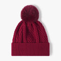 Cable Knit Solid Color Hat with Pompom - Hovatok