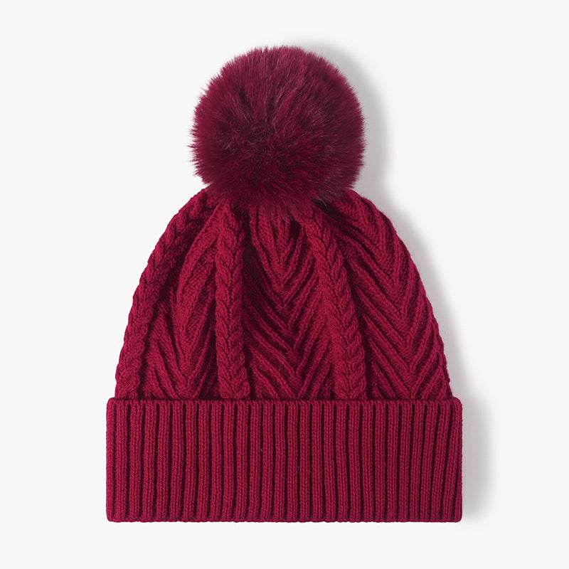 Cable Knit Solid Color Hat with Pompom - Hovatok