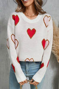 Angel Wings Contrast Heart Round Neck Long Sleeve Sweater - Hovatok
