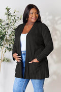 Basic Bae Full Size Ribbed Open Front Cardigan with Pockets - Hovatok