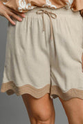 Umgee Full Size Color Blocked Scalloped Hem Shorts Plus Size - Hovatok