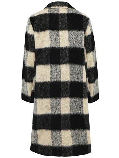 Plaid Double-Breasted Long Sleeve Coat - Hovatok