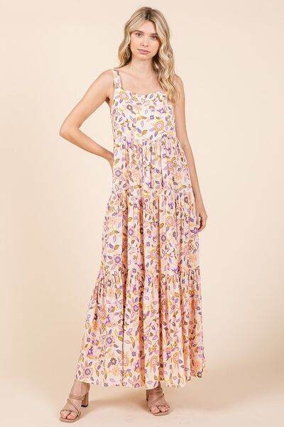 Mittoshop Flower Print Tiered Sleeveless Empire Maxi Dress - Hovatok