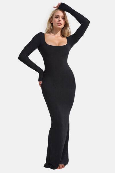 Basic Bae Built-In Shapewear Square Neck Long Sleeve Maxi Dress - Hovatok