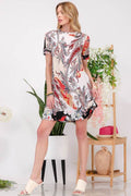 Celeste Full Size Paisley Print Short Sleeve Mini Dress with Pockets Plus Size - Hovatok