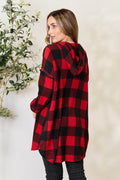 Heimish Full Size Plaid Button Front Hooded Shirt - Hovatok