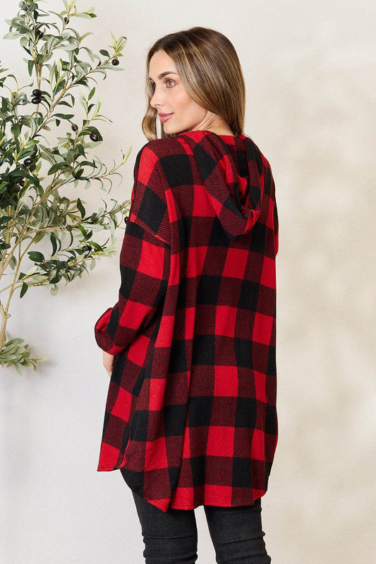 Heimish Full Size Plaid Button Front Hooded Shirt - Hovatok