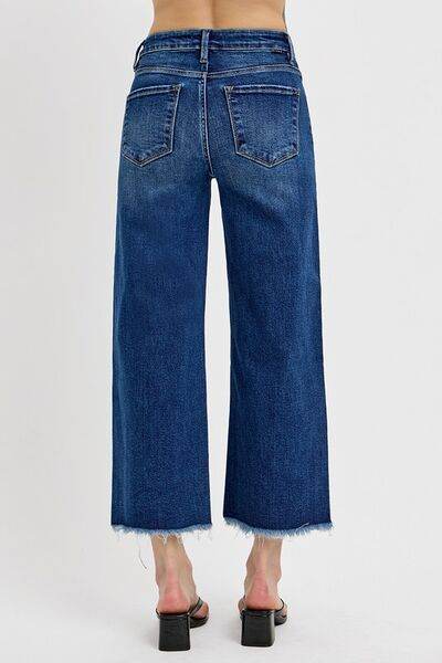RISEN Raw Hem Wide Leg Attached Buckle Jeans - Hovatok