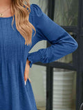 Smocked Round Neck Lantern Sleeve Blouse - Hovatok