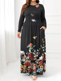 Plus Size Round Neck Maxi Dress with Pockets - Hovatok