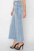 RISEN High Rise Crop Wide Fray Hem Jeans - Hovatok