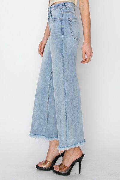 RISEN High Rise Crop Wide Fray Hem Jeans - Hovatok
