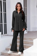 Drawstring Flounce Sleeve Shirt and Pants Set - Hovatok