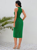 Slit Ruched Mock Neck Sleeveless Dress - Hovatok