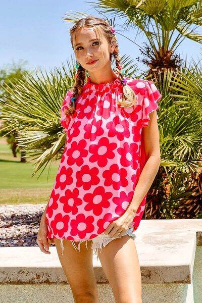 BiBi Floral Contrast Ruffled Top - Hovatok