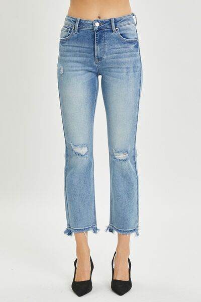 RISEN Full Size High Rise Distressed Cropped Straight Jeans - Hovatok