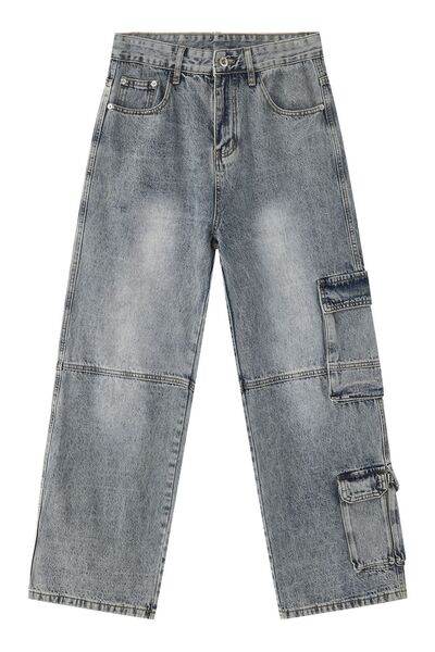 Wide Leg Jeans with Cargo Pockets - Hovatok
