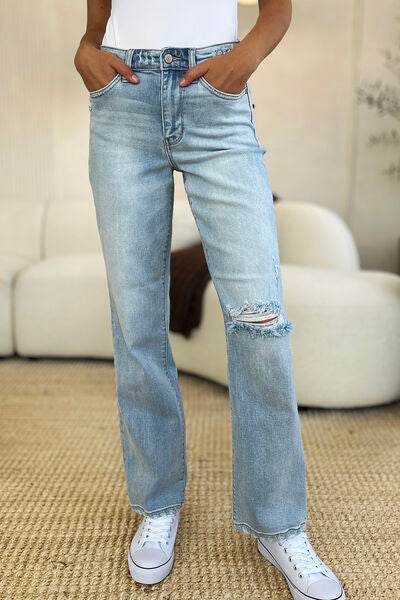 Judy Blue Full Size High Waist Distressed Straight Jeans - Hovatok