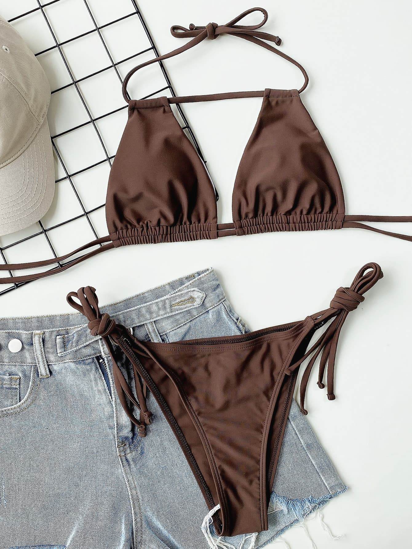 Halter Neck Ruched Bikini Set - Hovatok