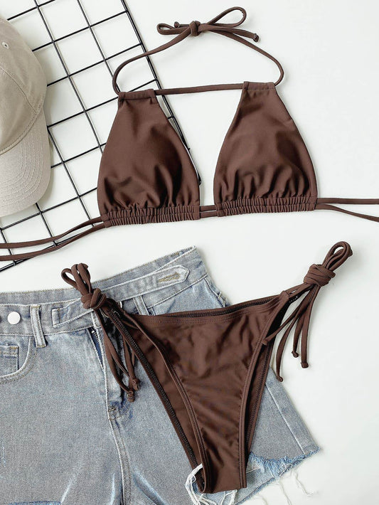 Halter Neck Ruched Bikini Set - Hovatok