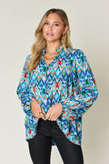 Double Take Full Size Printed Balloon Sleeve Blouse - Hovatok