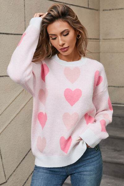 Angel Wings Heart Round Neck Long Sleeve Sweater - Hovatok