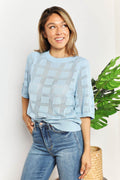 Mandy Ribbed Trim Round Neck Knit Top - Hovatok