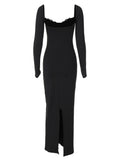 Devine Slit Lace Detail Sweetheart Neck Long Sleeve Maxi Dress - Hovatok