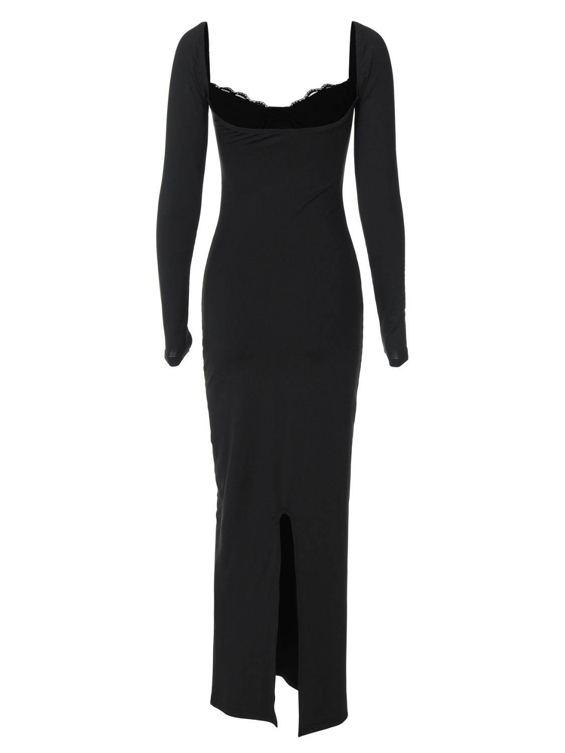 Devine Slit Lace Detail Sweetheart Neck Long Sleeve Maxi Dress - Hovatok