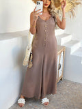 Devine Button Front Knotted Strap Wide Leg Jumpsuit - Hovatok