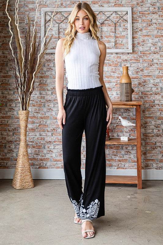 Heimish Full Size Solid Damask Casual Pants Plus Size - Hovatok