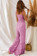 Smocked Printed Wide Strap Jumpsuit - Hovatok