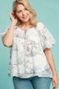 Umgee Full Size Two Tone Toile Print Top Plus Size - Hovatok