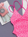 Leopard Plunge Spaghetti Strap One-Piece Swimwear - Hovatok