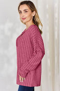 Basic Bae Full Size Ribbed Half Button Long Sleeve T-Shirt - Hovatok