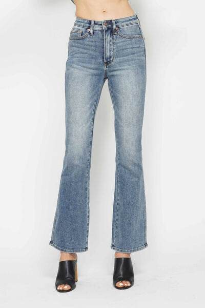 Judy Blue Full Size Tummy Control Back Embroidered Pocketed Bootcut Jeans Plus Size - Hovatok