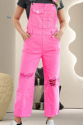Distressed Pocketed Wide Strap Denim Overalls - Hovatok