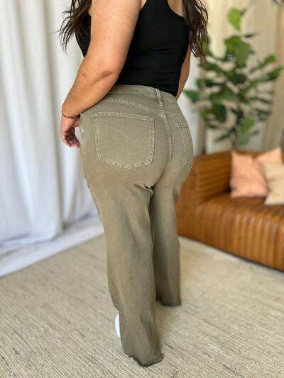 RFM Full Size High Rise Garment Dye Wide Leg Jeans - Hovatok