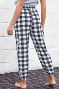 Perfee Plaid Elastic High Waist Cargo Pants - Hovatok